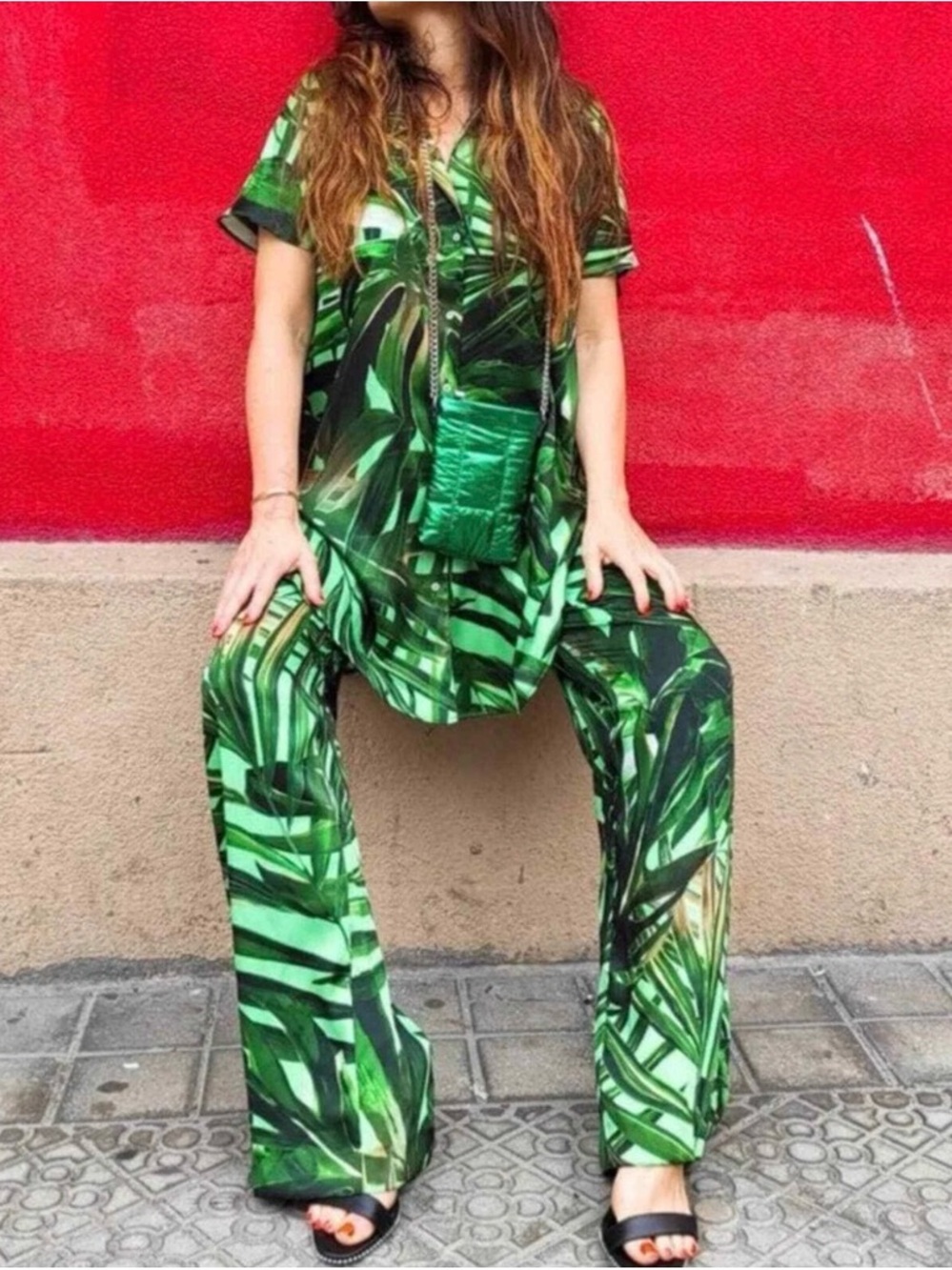 ZARA Tropical Print High Rise Palazzo Wide Leg Vacation Pants - Size S